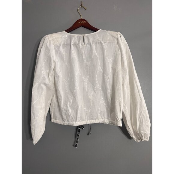 Karl Lagerfeld Paris Women's Eiffel Eyelet Cotton Blouse Soft White Size S - Picture 6 of 10